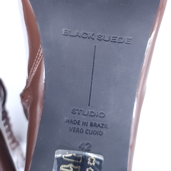 Black Suede Studio Liz Stiletto Heel Boots Patent Leather Knee High Size 42 - Picture 10 of 13